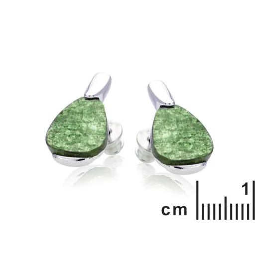 Stud earrings with natural green aventurine, in 925 rhodium silver