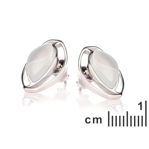 Earrings with natural aqua tinted agate, in rhodium-plated silver 925