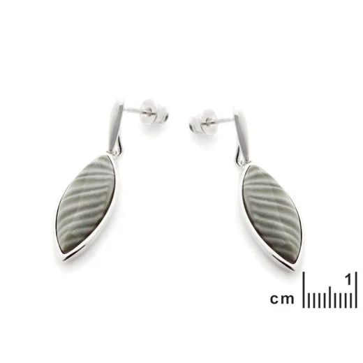 Earrings with natural multi-colored striped flint, in 925 rhodium silver