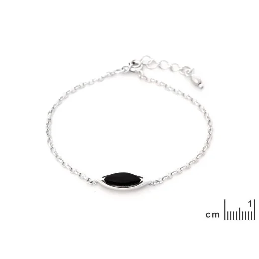 Bracelet with shuttle-dyed black agate, 925 rhodium-plated silver, length 17+3 cm