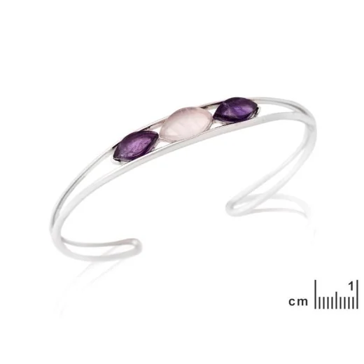 Bracelet with amethyst and rose quartz, in rhodium-plated silver 925