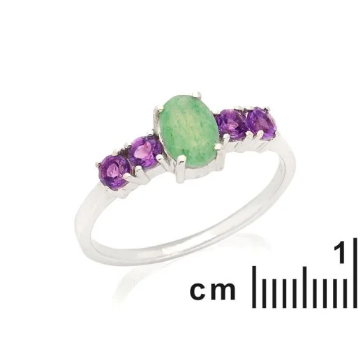 Ring with aventurine and amethyst, in rhodium-plated silver 925