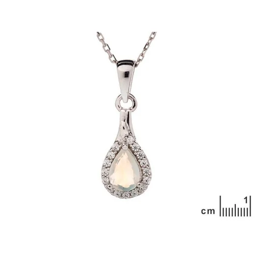 Drop pendant with opal and zirconium oxide, in rhodium-plated silver 925