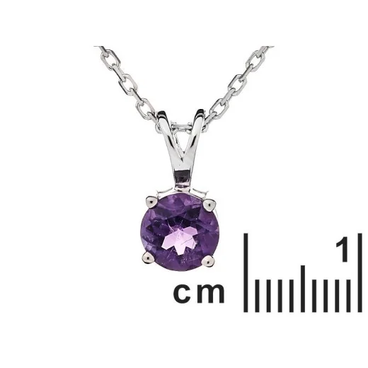 Round pendant with natural round purple amethyst, in 925 rhodium silver