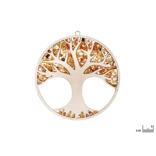 Tree of life charging and decoration plate with birch and amber, 11 cm