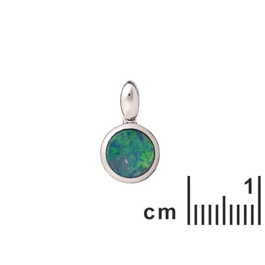 Round pendant with blue opal doublet, in rhodium-plated silver 925, diameter 1+0.7 cm