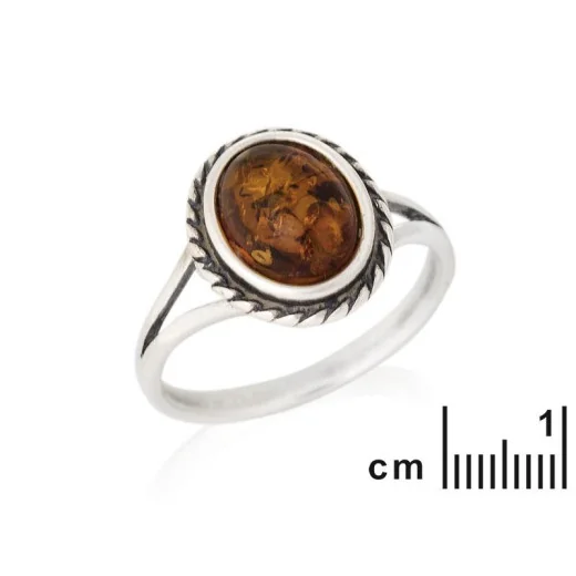 Ring with oval Baltic Sea cognac amber, in 925 antique silver