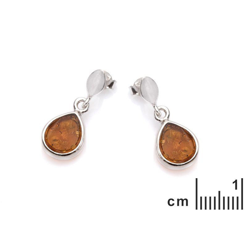 Orecchini pendenti in ambra baltica cognac, argento rodiato 925, 1x2,5 cm — foto 2