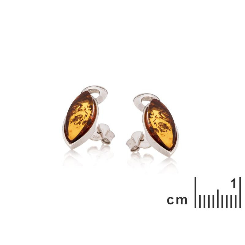 Orecchini a lobo in ambra baltica cognac marquise, argento rodiato 925, 0,7x2 cm — foto 2