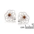 Flower of life earrings with natural cognac amber, in 925 rhodium silver