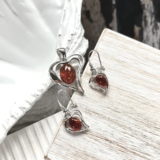 Flower of life earrings with natural cognac amber, in 925 rhodium silver