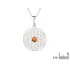 Flower of life pendant with cognac amber, 925 rhodium silver, diameter 2.7+1 cm