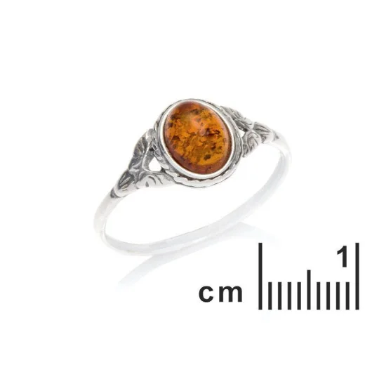 Ring with oval Baltic Sea cognac amber, in 925 antique silver