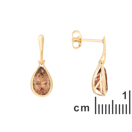 Earrings with natural smoky quartz, in 750 gold