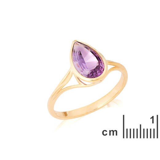 Ring with natural purple amethyst, in 750 gold