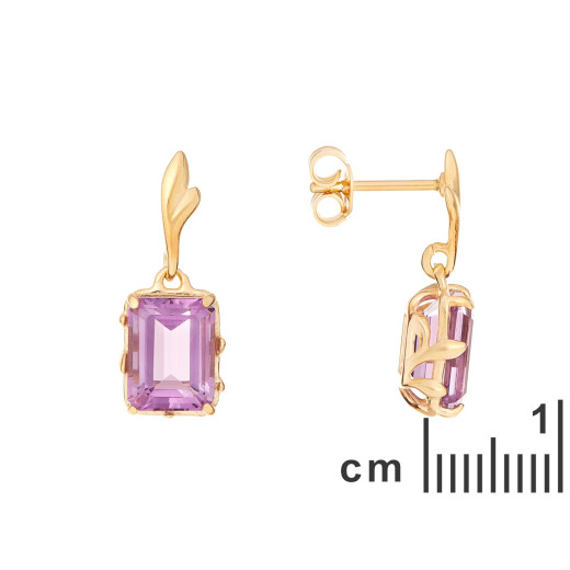 Earrings with natural purple amethyst, in 750 gold