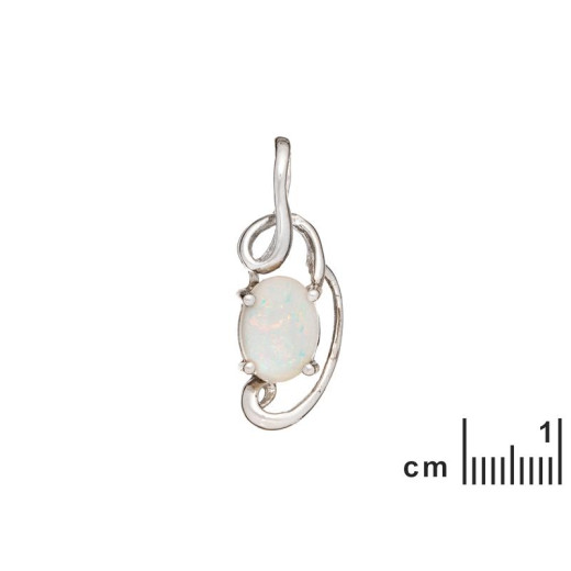 Pendant with natural white opal from Australia oval, in rhodium-plated silver 925