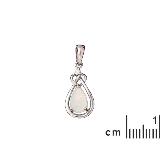 Pendant with white opal drop, in rhodium-plated silver 925, height 1.5+0.5 cm