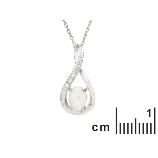 Pendant with opal and zirconium oxide, in rhodium-plated silver 925, height 2 cm