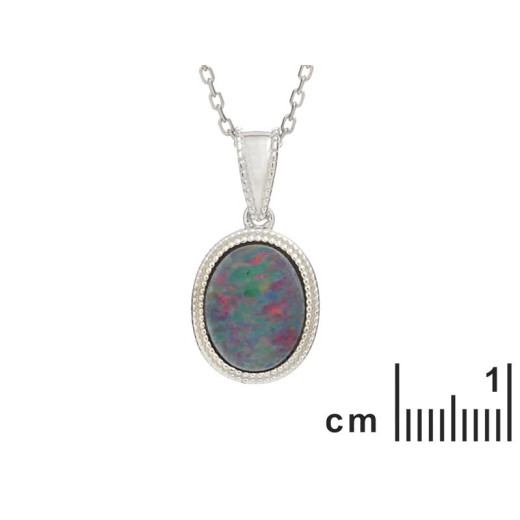 Pendant with blue opal doublet, in rhodium-plated silver 925, height 1+0.6 cm