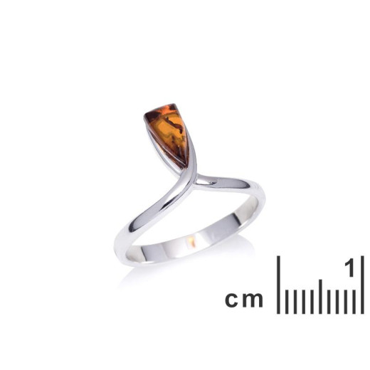 Ring with natural cognac amber from the Baltic Sea, in rhodium-plated silver 925