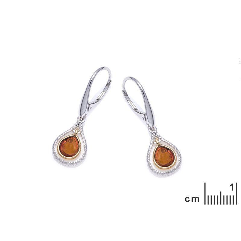Orecchini pendenti goccia in ambra baltica cognac, argento rodiato 925, 1x1,5 cm — foto 2