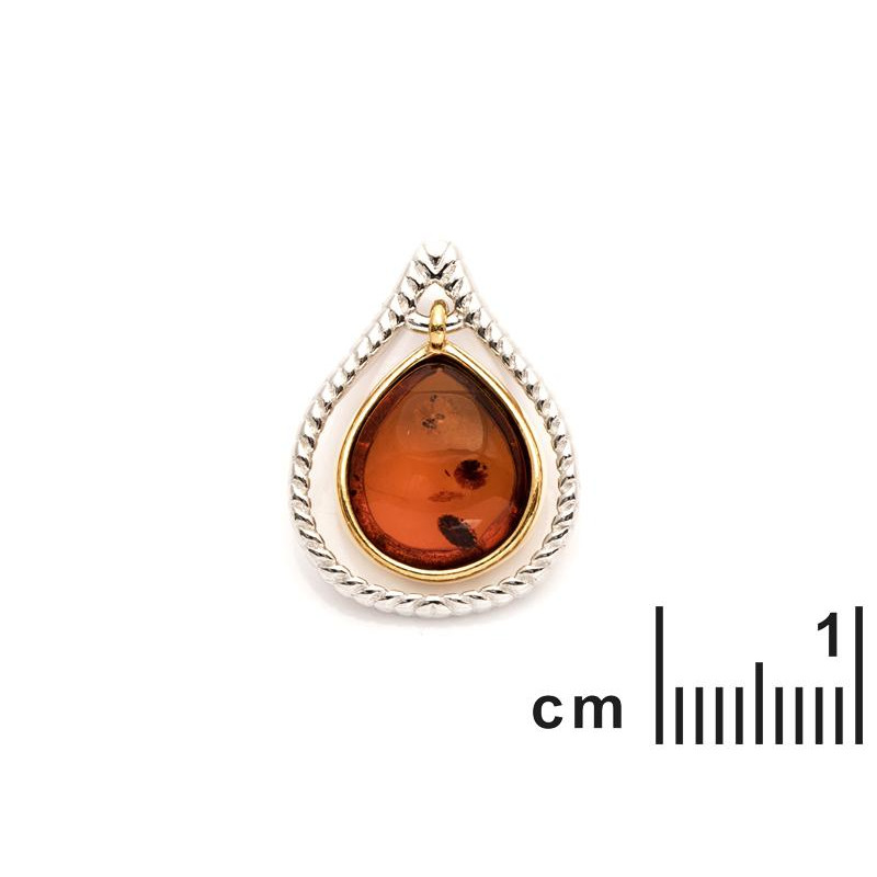 Ciondolo goccia in ambra baltica cognac naturale, argento rodiato 925, 8x10 mm — foto 2