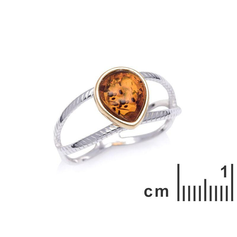 Anello in ambra baltica cognac goccia naturale, in argento rodiato 925, 0,7x1 cm — foto 2