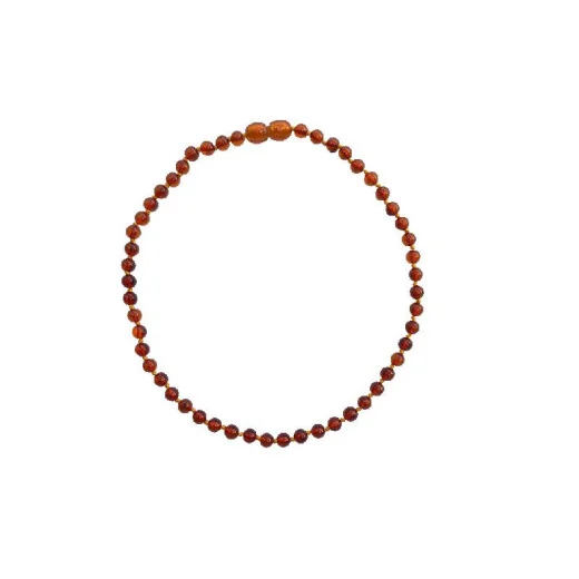 Baby necklace with cognac amber ball, clip clasp, length 32 - 33 cm