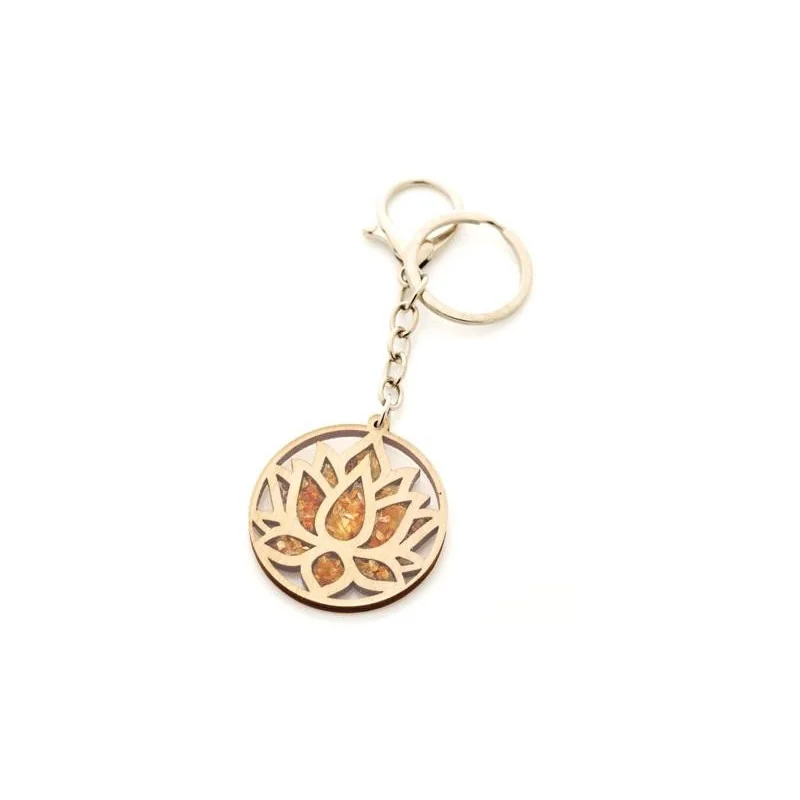 Lotus keychain with Batlic sea amber and birch wood