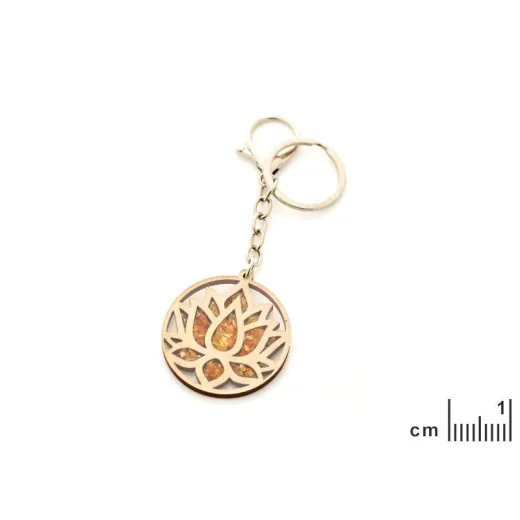 Lotus keychain with Batlic sea amber and birch wood