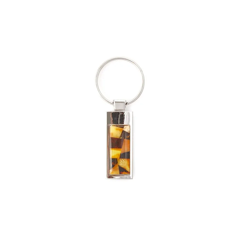 Steel and amber mosaic key ring