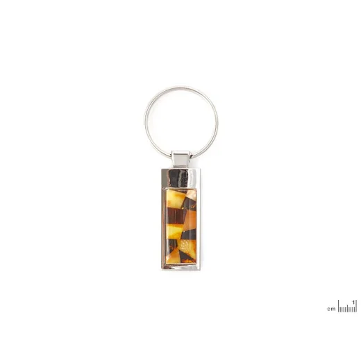 Steel and amber mosaic key ring