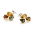 Leaf stud earrings with multi-colored amber drop, in 925 rhodium silver