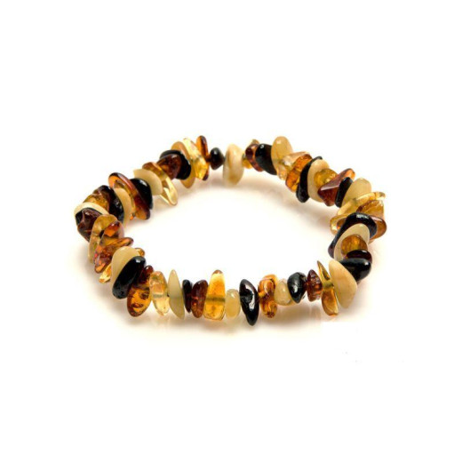 Bracelet with multi-colored amber chips, length 17-18 cm