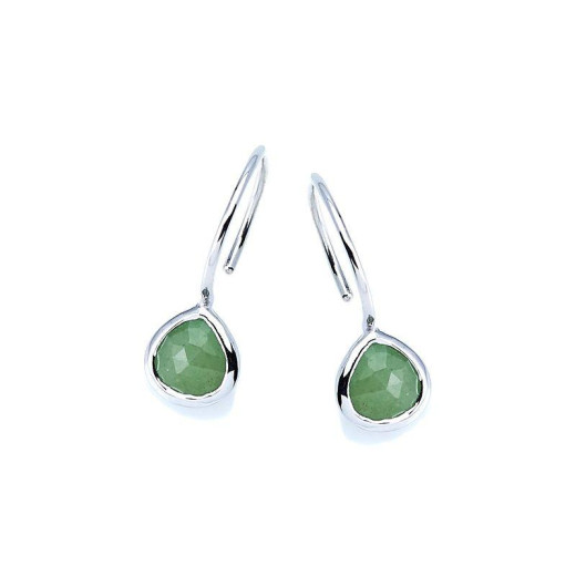 Heart earrings with natural green aventurine, in 925 rhodium silver