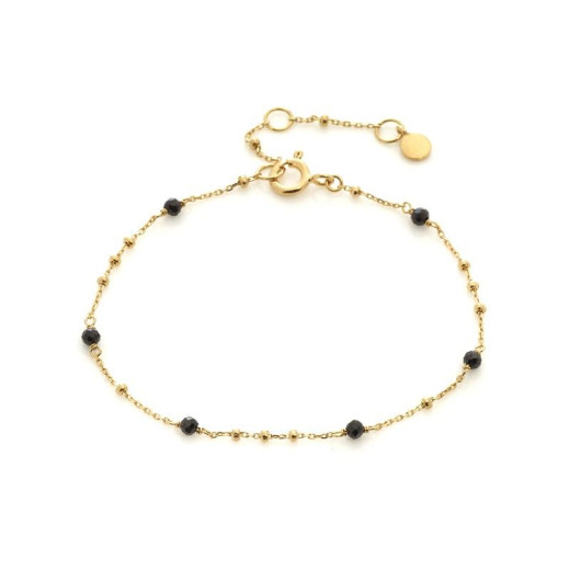 Bracelet with natural black spinel, in 925 gold plated silver, length 15+3 cm