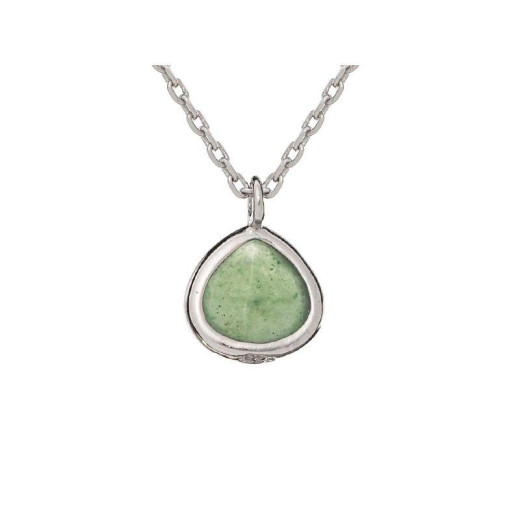 Heart necklace with green aventurine, in 925 rhodium silver, length 42 + 3 cm