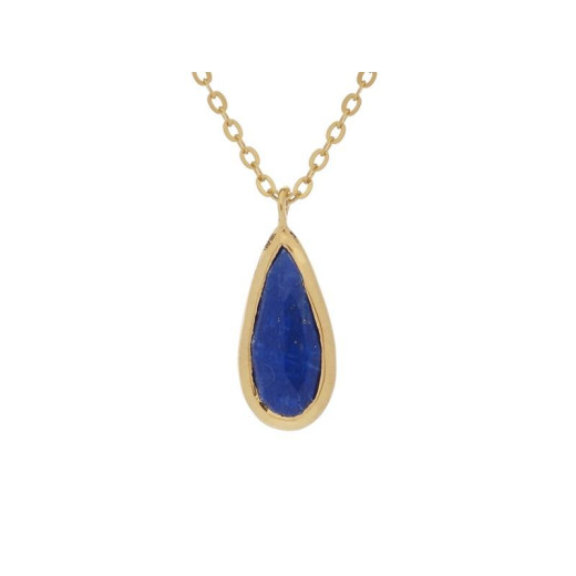 Necklace with blue lapis lazuli drop, in 925 gold plated silver, length 42 + 3 cm