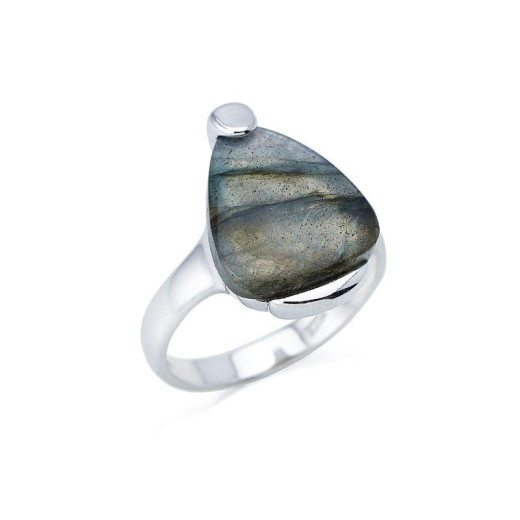 Ring with natural multi-colored labradorite, in 925 rhodium silver