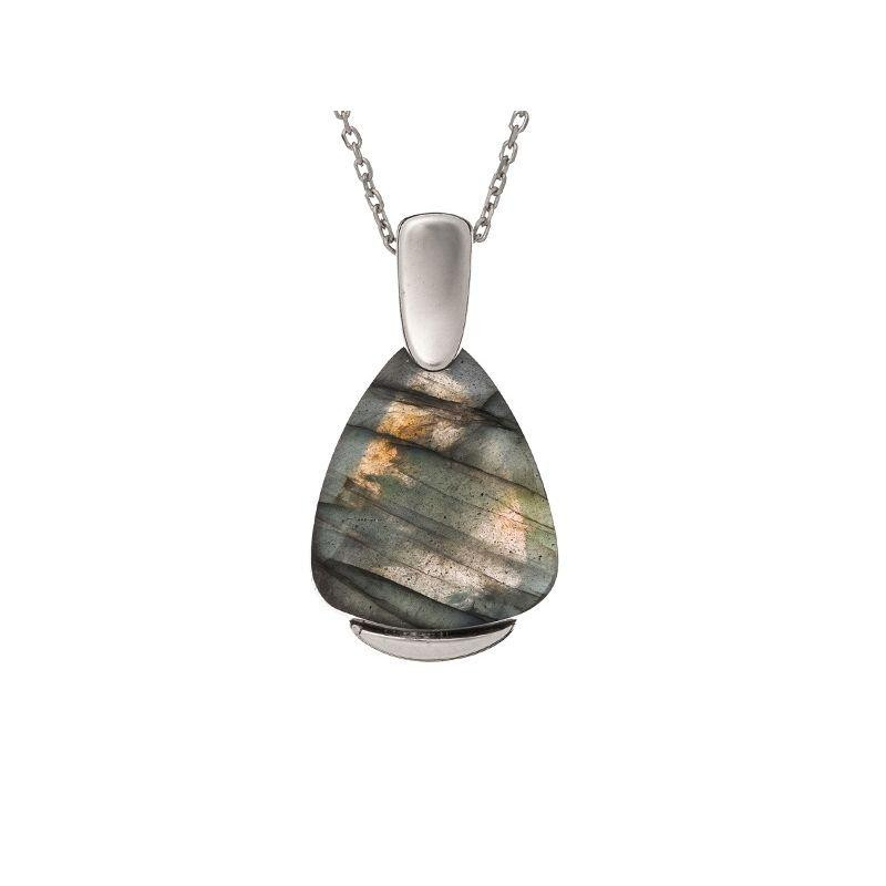 Pendant with multi-colored labradorite, in 925 rhodium-plated silver, height 2.7 cm