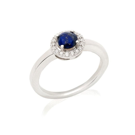 Ring with lapis lazuli and zirconium oxide, in rhodium-plated silver 925