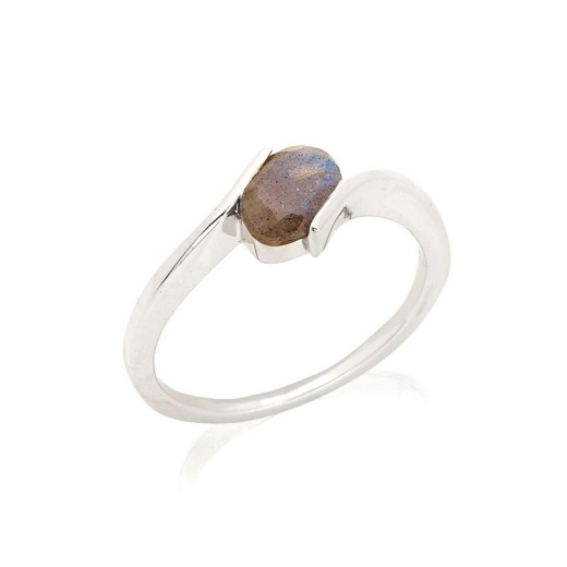 Ring with natural multi-colored labradorite, in 925 rhodium silver