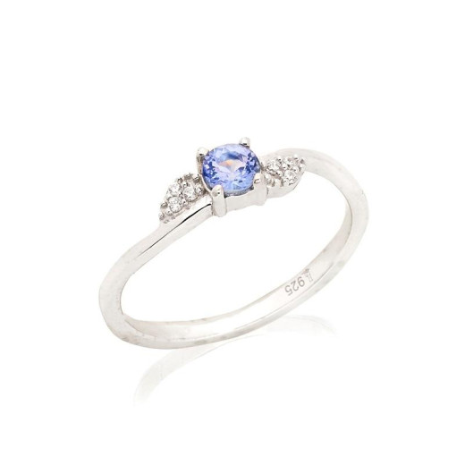 Ring with natural blue tanzanite, in rhodium silver 925