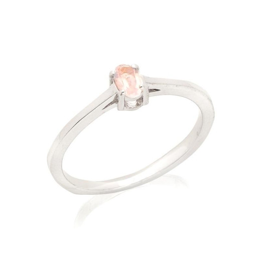 Ring with natural rose quartz, in 925 rhodium silver