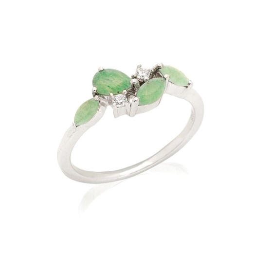 Ring with natural green aventurine, in 925 rhodium silver