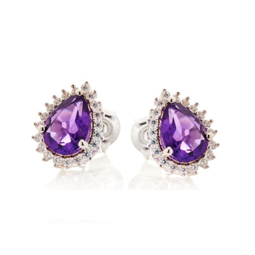 Earrings with amethyst and zirconium oxide, in rhodium-plated silver 925