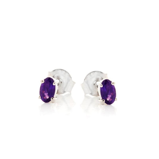 Earrings with natural purple amethyst, in rhodium silver 925