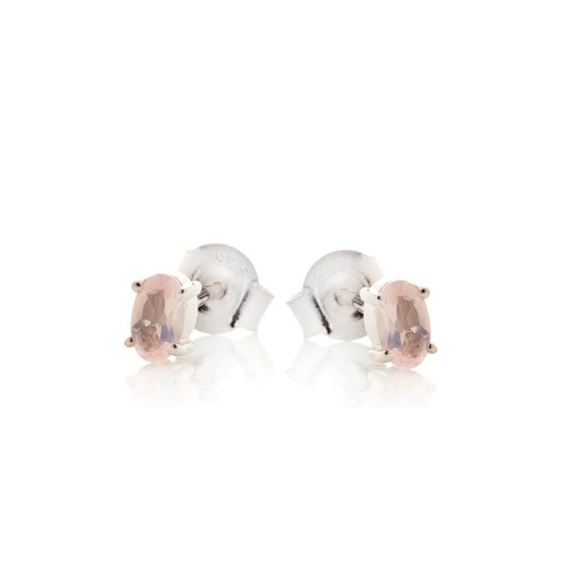 Earrings with natural rose quartz, in 925 rhodium silver