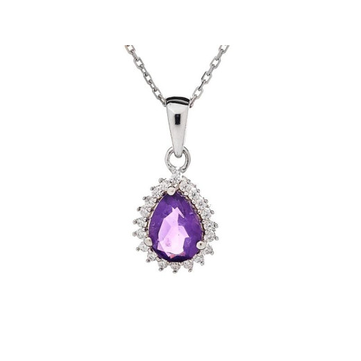 Pendant with amethyst and zirconium oxide, rhodium-plated silver 925, 1.2+0.7 cm